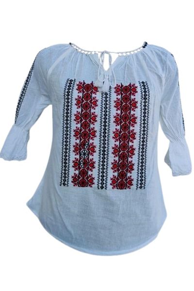 OEM Traditional Romanian Blouse for Women, Cotton, Red, Size M