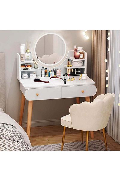 AGD Home Bedroom Dressing Table Set with Mirror and Drawers Makeup Table 80*40*120cm (Dressing Chair Not