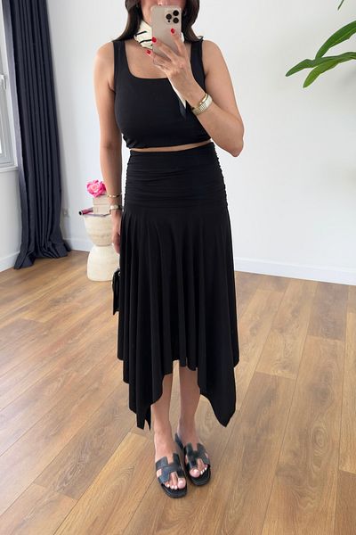 BİRCANÇİL Soti Black Drape Detailed Asymmetrical Cut Skirt