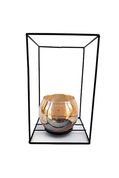 OEM Lumânare cu bol de sticlă pe suport în formă de cub, 14 x 23 cm