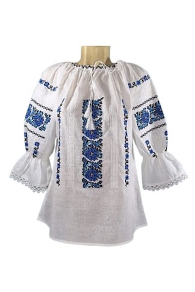 OEM Ie Dama, Maneca 3/4, Bumbac, Model Traditional Albastru-Negru, Marime XL