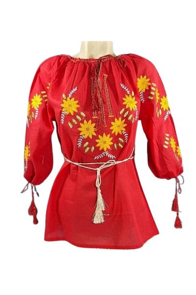 OEM Ie Dama, Broderie Multicolor, Bumbac, Model Traditional, Maneca 3/4, Rosu, Marime S