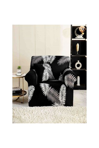 JOJO HOME Husa elastica pentru fotoliu, Jojo Home, imprimeu Frunze Feriga, 90x140cm, Negru Alb