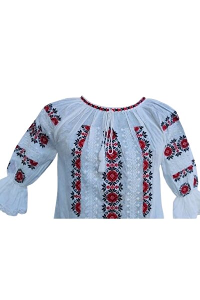 OEM Ie de dama, traditionala, bumbac, rosu-negru, marimea L