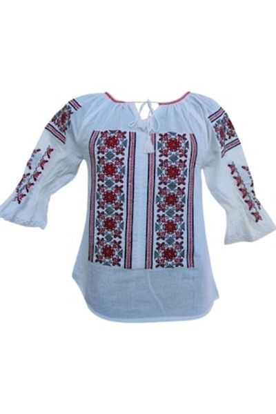 OEM Traditional Women's Blouse, Cotton, Red-White, Size M
