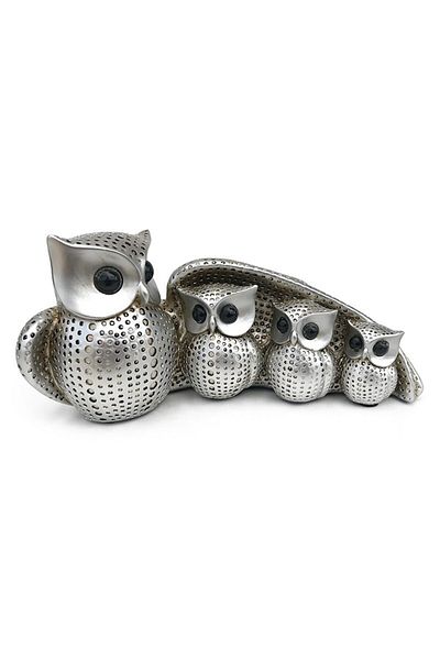 OEM Decorative Resin Owl, 20x10cm, Black-Silver
