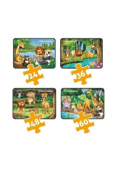 dalimag Set Puzzle Copii - 4 Modele Animale Padure, 24-60 Piese, Invatare Distractiva,