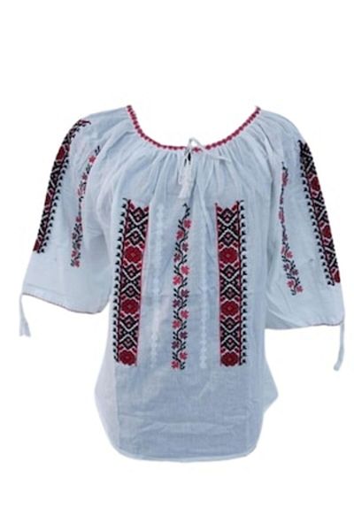 OEM Women's Traditional Blouse with Red-Black Embroidery, 3/4 Sleeve, Cotton, Size 2XL