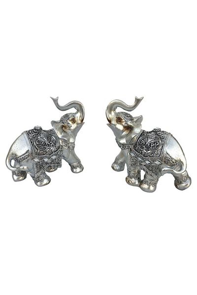 OEM Set 2 Decoratiuni din rasina, Elefanti cu Strasuri, 16x15/15x14cm, Argintiu