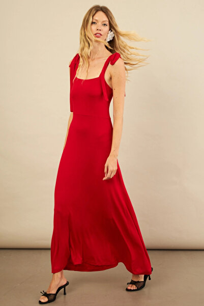Cool & Sexy Women's Red Shoulder Bow Midi Dress Ey3119
