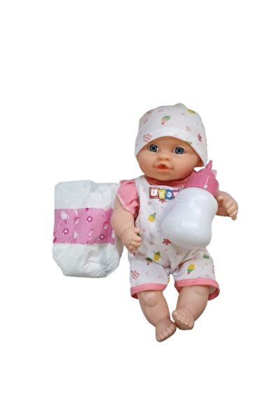 OEM Păpușă bebeluș cu scutec, biberon, plânge și spune „Mami, Tata”, 25 cm, albă