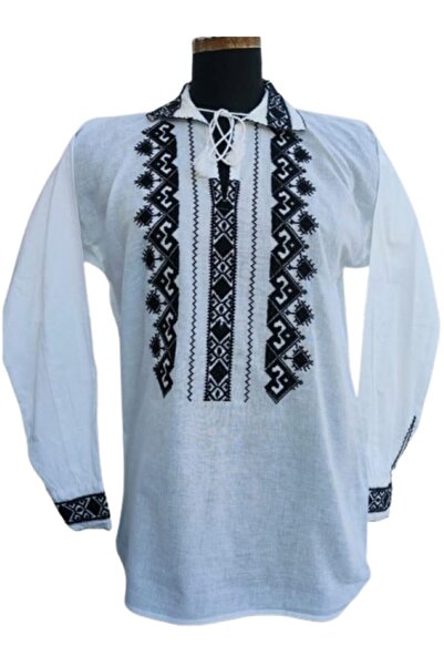 OEM Ie traditionala, broderie, din bumbac, pentru barbati, negru, marime 3XL