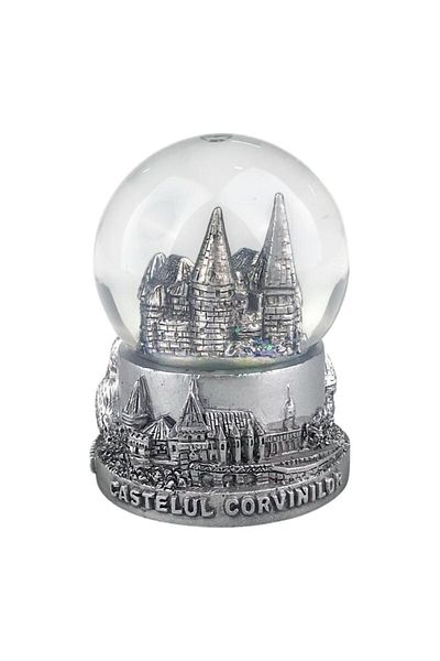 OEM Glass Globe on Resin Base with Corvin Castle, 7x9 cm, Silver
