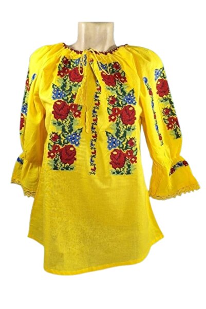 OEM Women's Blouse, Cotton, Traditional Model, 3/4 Sleeves, Yellow-Multicolor, Size L