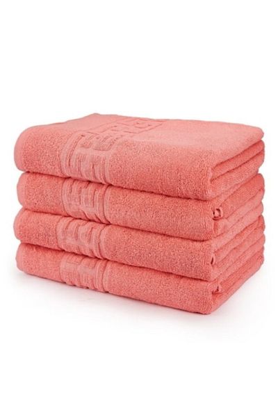 OEM Set 4 prosoape de baie, Bumbac, Uni, Bordura Greceasca, 500g/m², 70x140cm, Corai