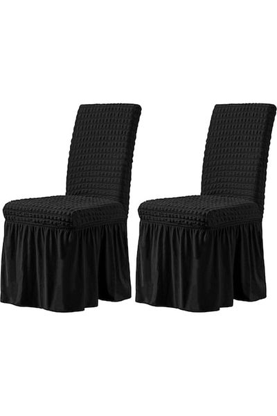 OEM Set 2 huse de scaun, Creponat cu Volanase, Poliester si Licra, Negru
