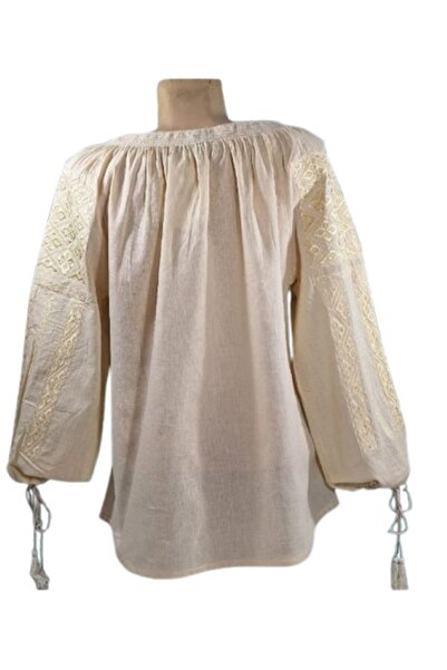 OEM Women's Blouse, Cotton, Long-Sleeve, Traditional Model, Beige, Size L