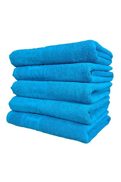 OEM Set 5 bath towels, Cotton, Greek Border, 500g/m², 70x140cm, Turquoise