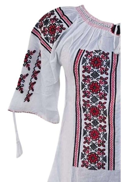 OEM Bluza tip ie dama, Maneca Scurta, Model Traditional, Bumbac, Broderie Rosu-Negru, Marime 2XL