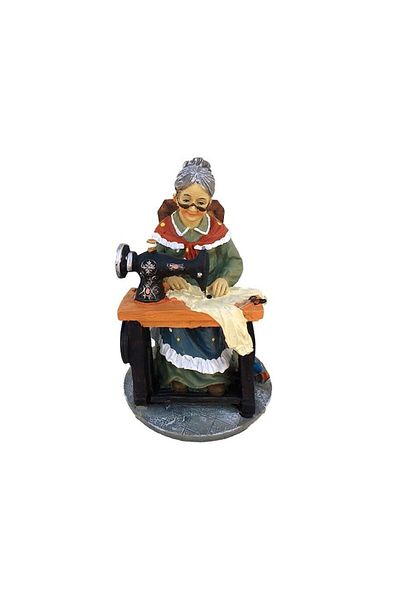 OEM Decoratiune din rasina reprezentand o bunicuta croitoreasa, 11x17 cm