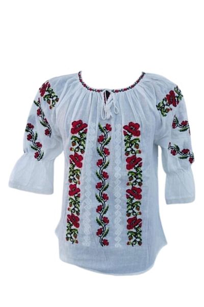 OEM Women's Traditional Style Blouse, Black-Red Embroidery, 3/4 Sleeve, Cotton, Size S