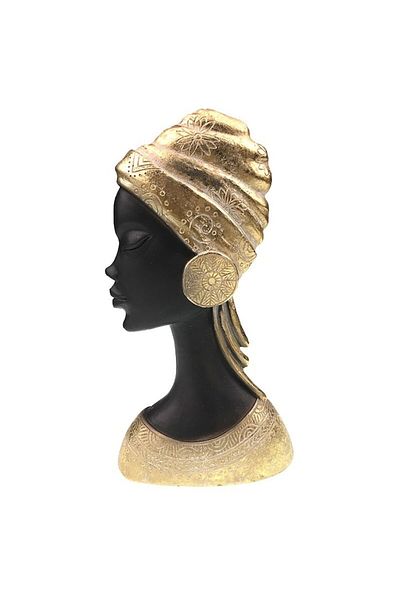 OEM Decoratiune din rasina, African Woman Bust, 12x24cm, Negru-Auriu