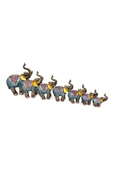 OEM Set 7 Decorative Resin Elephants, 16x20cm, Multicolor