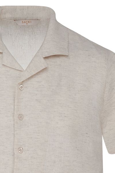 Hatemoğlu Ecru Regular Fit Lapel Collar Linen Shirt