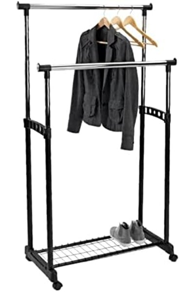 leostar Garment Rack with Adjustable Height, Double Pole Hanging Design, and Lower Shoe Rack for Convenient