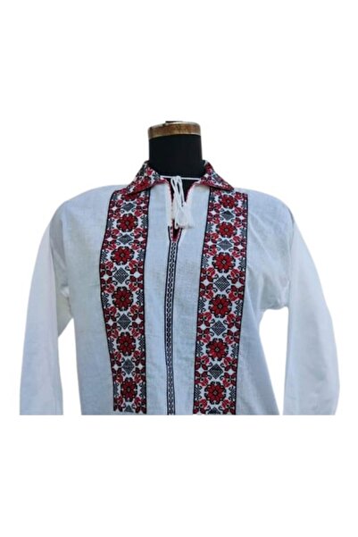 OEM Traditional Shirt for Men, Embroidered, Cotton, Red, Size 3XL