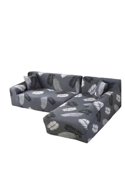 OEM Husă elastică pentru canapea de colț, Comfort, elastan, 145x185cm/185x230cm, imprimeu frunze de ferigă, fără culori
