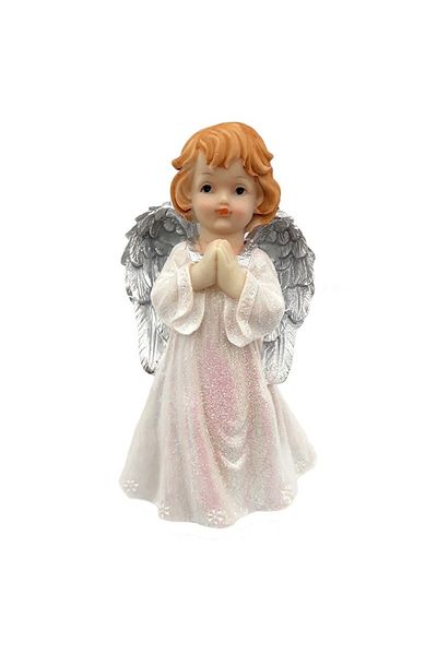 OEM Decoratiune ingeras din rasina cu aripi argintii si sclipici, 23 cm
