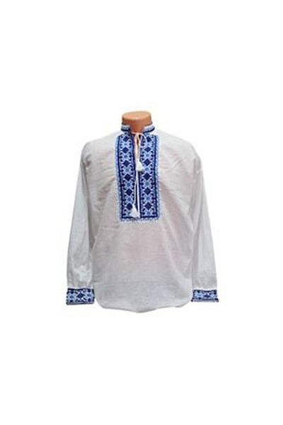 OEM Bluză tradițională bărbătească, mânecă lungă, bumbac, broderie bleumarin-albastru, mărimea XL