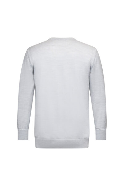 Hatemoğlu Gray Regular Fit Jacquard Crew Neck Wool Knitwear Sweater