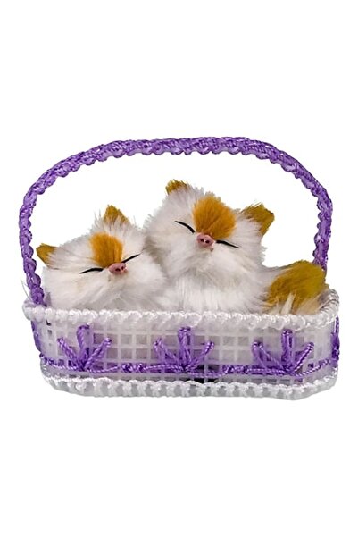 OEM Plastic Basket with Two Kittens, 12x10 cm Purple