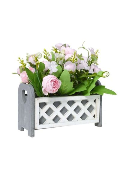 OEM Artificial Arrangement with Roses, in Wooden Pot, Pink, 17x7x9 cm