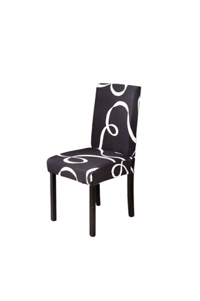 OEM Set 6 huse de scaun, Poliester cu Elastan, Imprimeu Abstract, Alb-Negru