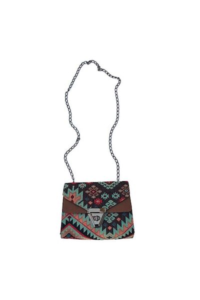 OEM Textile bag with traditional pattern and chain, multicolor, M2, 19x15 cm