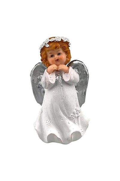OEM Decorative Angel with Silver Wings, Resin, 8x14 cm, White