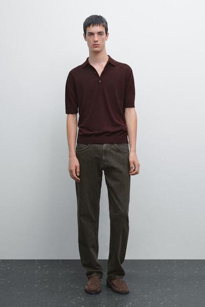 Massimo Dutti Kısa kollu triko polo t-shirt