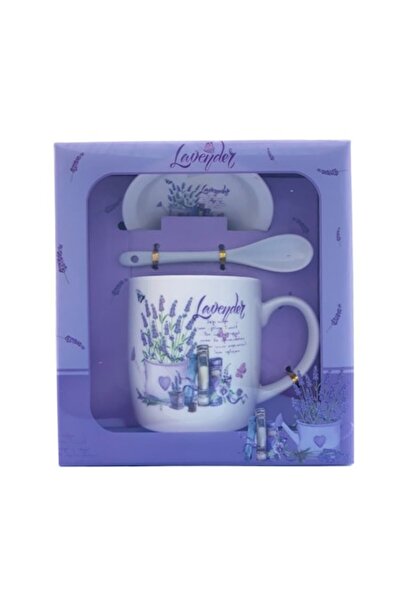 OEM Cană ceramică cu lingură și capac, lavandă, 150ml, Model1