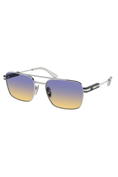 Prada Unisex güneş gözlüğü 67z 1bc-06z 56-18, Dikdörtgen, Gümüş Renk, Metal Ç...