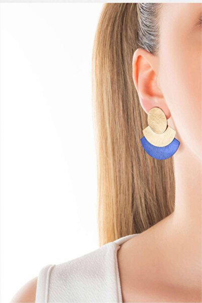 So CHIC... Mavi Petra Güneşi 18 Ayar Sarı Altın Kaplama Gümüş Tasarım Küpe