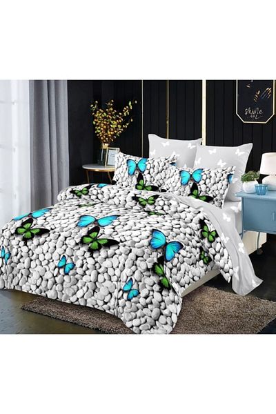 OEM Bed Linen Set, Elastic Sheet, Finet, 6 Pieces, 2 Persons, Multicolor Butterflies, 180x200cm