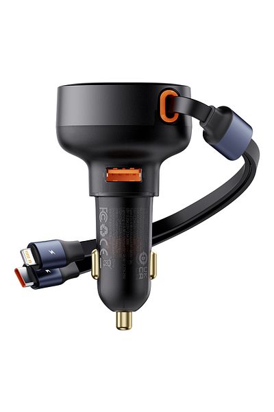 Baseus Ładowarka samochodowa z USB-A i ze zwijanym kablem USB-C iPhone 60W czarny