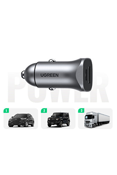 Ugreen Ładowarka samochodowa USB-C USB 24W Power Delivery Quick Charge szary