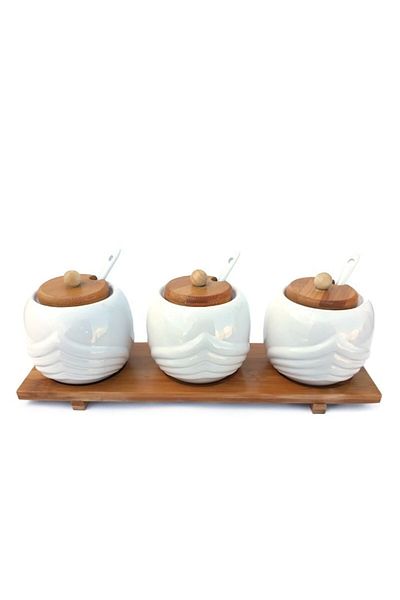 OEM Kitchen set, 3-piece olive oil dispenser with wooden holder, 30x12cm