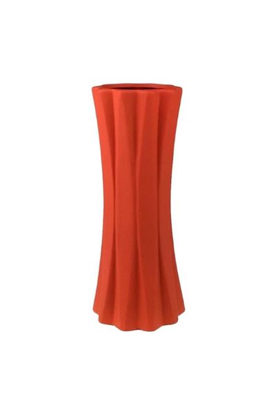 OEM Ceramic Vase with Vertical Stripes 10x25 cm Red