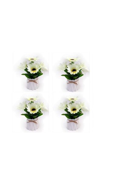 OEM Set 4 ghivece din plastic in forma de punga de cadou cu crizanteme, alb, 12x24 cm