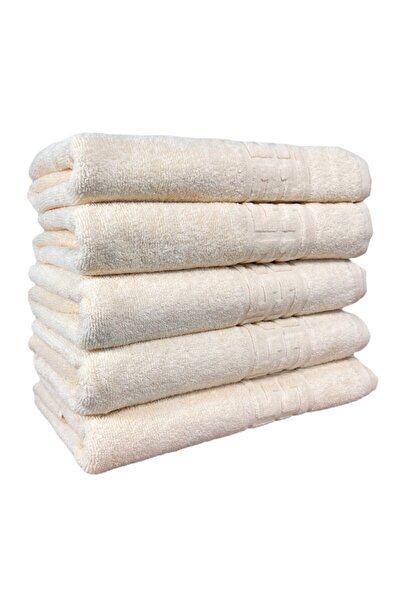 OEM Set 5 face towels, Cotton, Greek Border, 500g/m², 50x90cm, Ivory